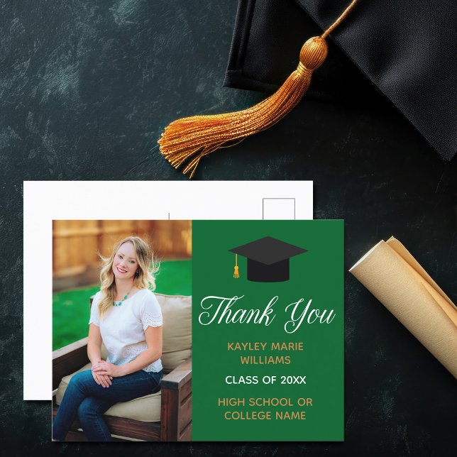 Green Graduation Photo 2025 Graduate Thank You Postcard (Creator Uploaded)
