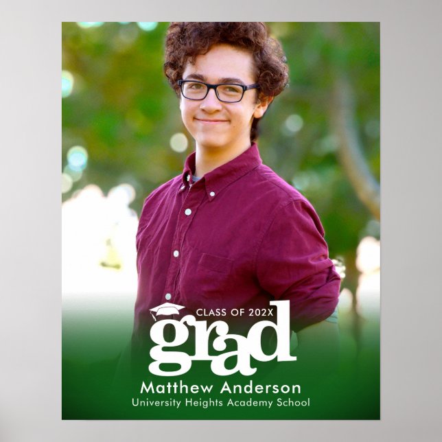 Green Graduation Photo Bold Typography Minimalist Poster (Front)