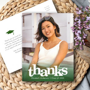 Green graduation photo bold typography thank you postcard