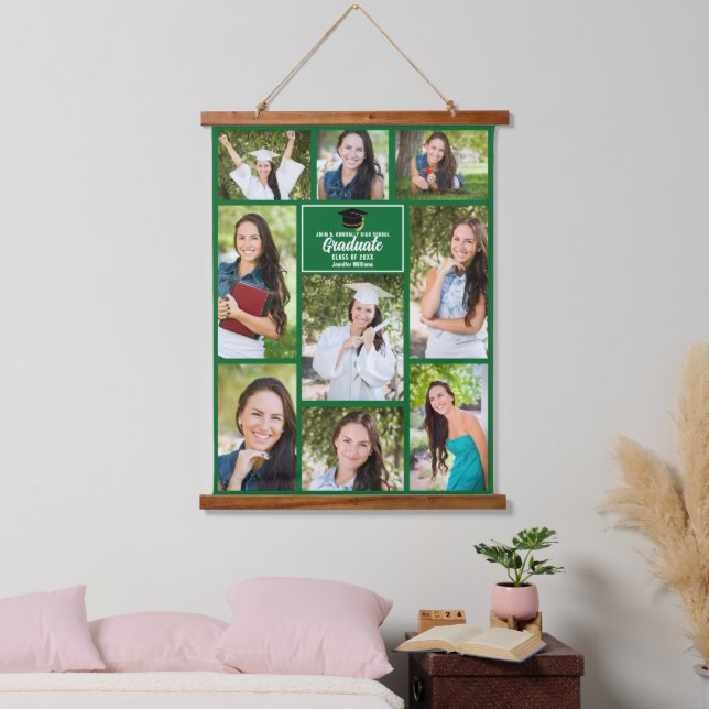 Green Graduation Photo Collage Keepsake Hanging Tapestry (Bedroom)