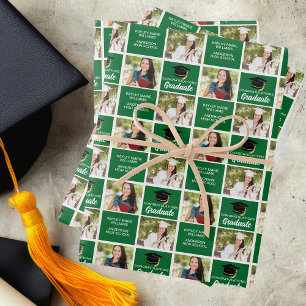 Green Graduation Photo Personalised Graduate Wrapping Paper Sheet