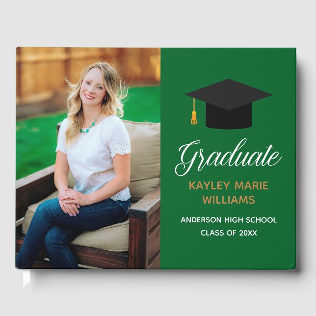 Green Graduation Senior Photo Autograph 2025 Guest Book (Front)