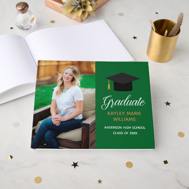 Green Graduation Senior Photo Autograph 2025 Guest Book (Front Open)