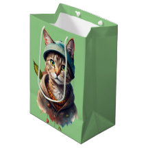Green graffiti cat gift bag