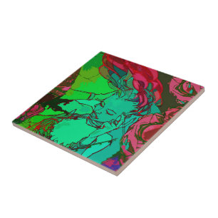 Green graffiti girl ceramic tile