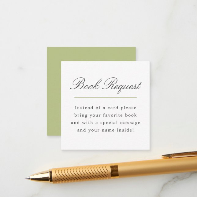 Green Grand Millennial Book Request Baby Shower Enclosure Card (Front/Back In Situ)