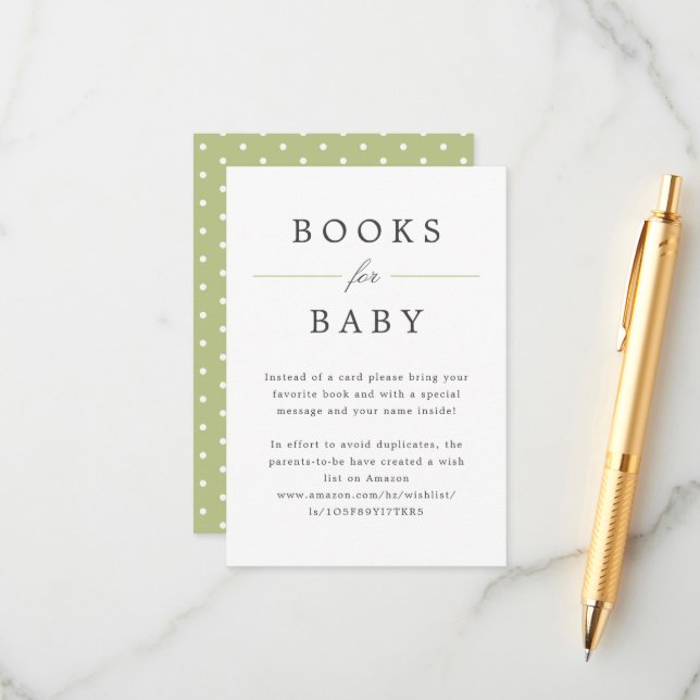Green Grand Millennial Books for Baby Request Enclosure Card (Front/Back In Situ)