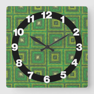 Green Granny Square Pattern Wall Clock