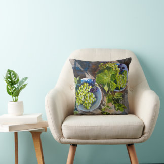 Green Grape Still Life Painting Cushion