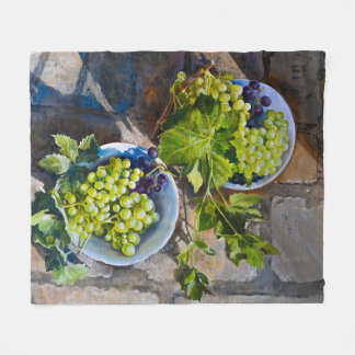 Green Grape Still Life Painting Fleece Blanket