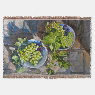 Green Grape Still Life Painting Throw Blanket