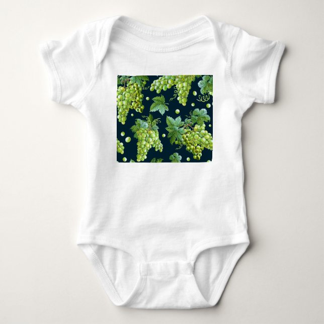 Green Grape: Watercolor Dark Pattern Baby Bodysuit (Front)