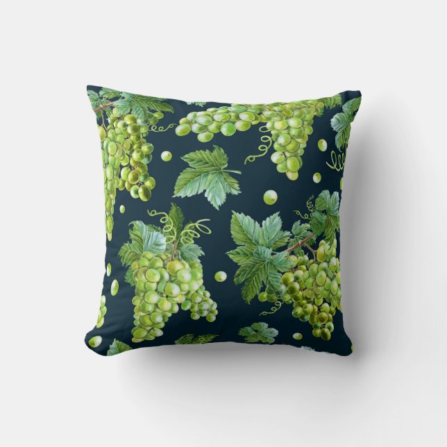 Green Grape: Watercolor Dark Pattern Cushion (Front)