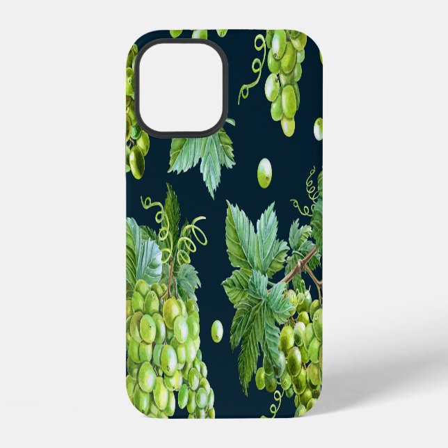 Green Grape: Watercolor Dark Pattern iPhone Case (Back)