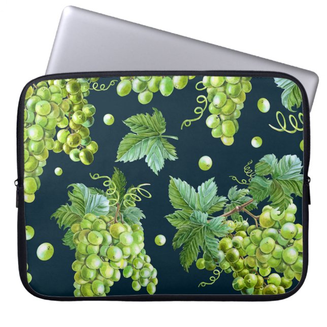 Green Grape: Watercolor Dark Pattern Laptop Sleeve (Front)