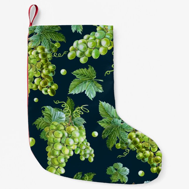 Green Grape: Watercolor Dark Pattern Small Christmas Stocking (Front)