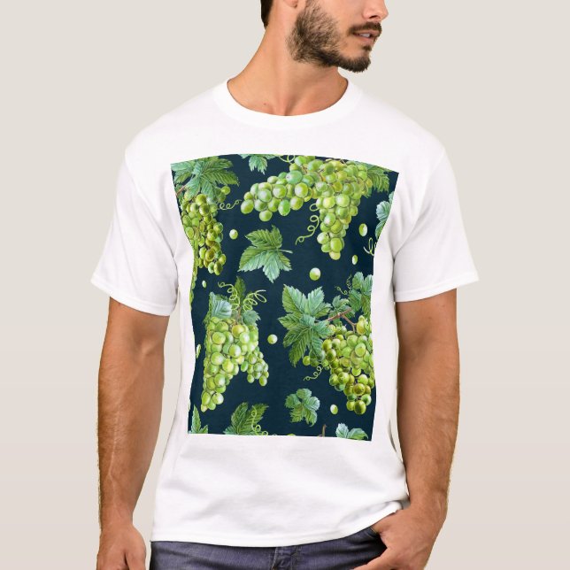 Green Grape: Watercolor Dark Pattern T-Shirt (Front)
