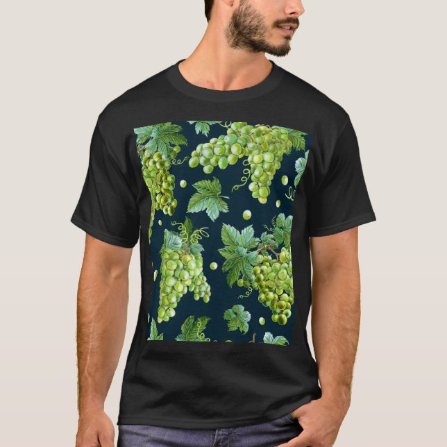 Green Grape: Watercolor Dark Pattern T-Shirt (Front)