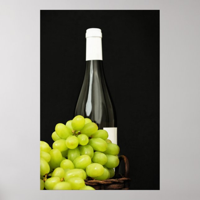 Green grapes and a bottle of wine poster (Front)