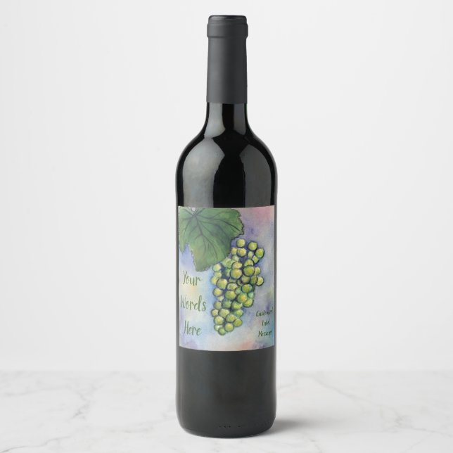 Green Grapes Art Custom White Wine Bottle Label (Front)