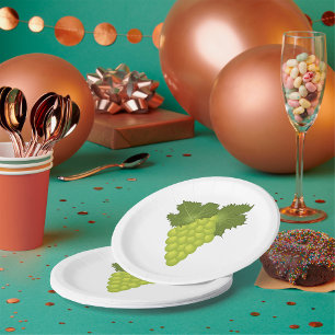Green Grapes Vine Leaves Fresh Fruit Paper Plate
