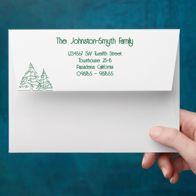 Green Graphic Christmas Tree Addressed Christmas Envelope (Hand)