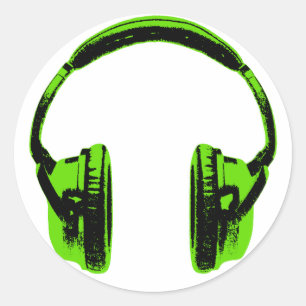 Green Graphic Headphones Classic Round Sticker