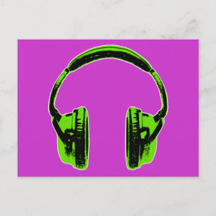 Green Graphic Headphones Postcard