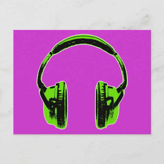 Green Graphic Headphones Postcard (Front)