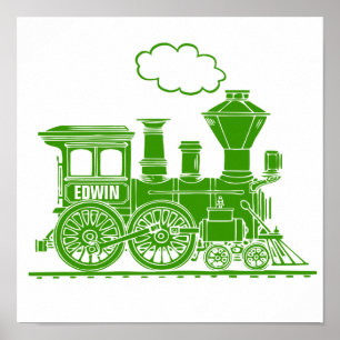 Green graphic train personalised nursery kids art poster