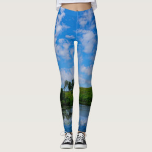 Green Grass Birch Trees Nature Sky Lake Landscape Leggings
