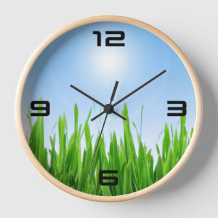 Green Grass Blue Sky Custom Text Template-10826 Clock