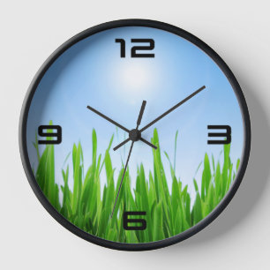 Green Grass Blue Sky Custom Text Template-10826 Clock