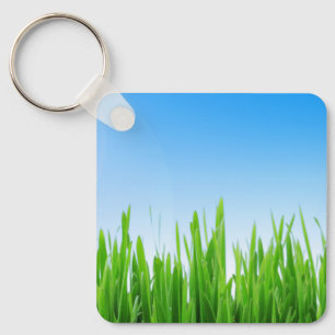 Green Grass Blue Sky Custom Text Template-10826 Key Ring