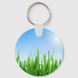 Green Grass Blue Sky Custom Text Template-10826 Key Ring