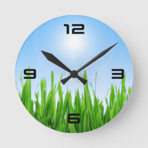 Green Grass Blue Sky Custom Text Template-10826 Round Clock