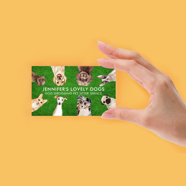 Green Grass Cute Small Size Dogs Pet Sitter Business Card (Green Grass Cute Small Size Dogs Pet Sitter Business Card)