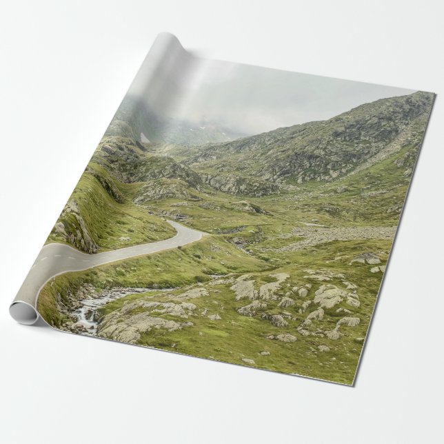 GREEN GRASS FIELD AND MOUNTAIN WRAPPING PAPER (Unrolled)