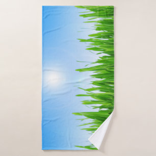 Green Grass Garden with Blue Sky Design Bath Towel