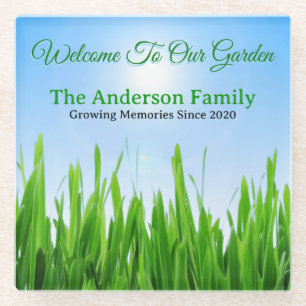 Green Grass Garden with Blue Sky Design Glass Coaster