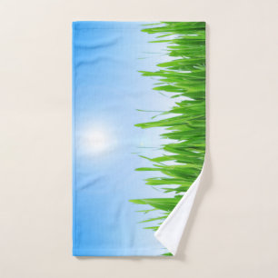 Green Grass Garden with Blue Sky Design Hand Towel