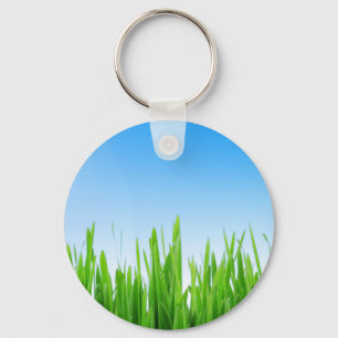 Green Grass Garden with Blue Sky Design Key Ring