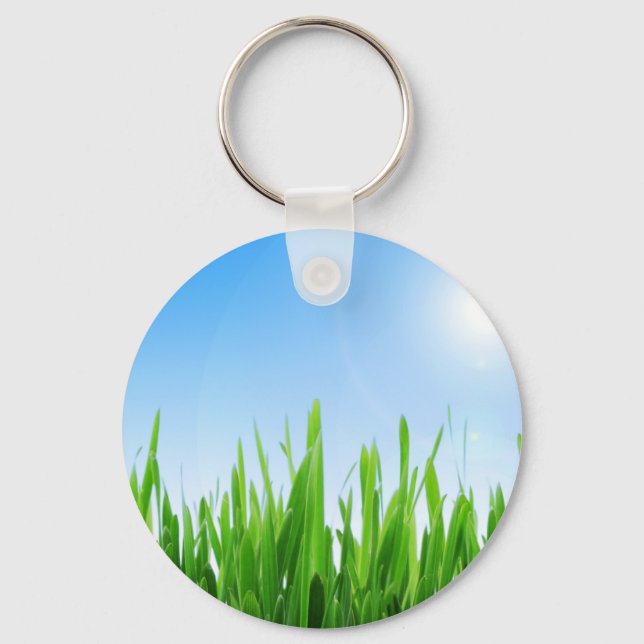 Green Grass Garden with Blue Sky Design Key Ring (Front)