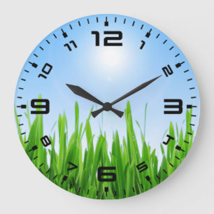 Green Grass Garden with Blue Sky Design Large Clock