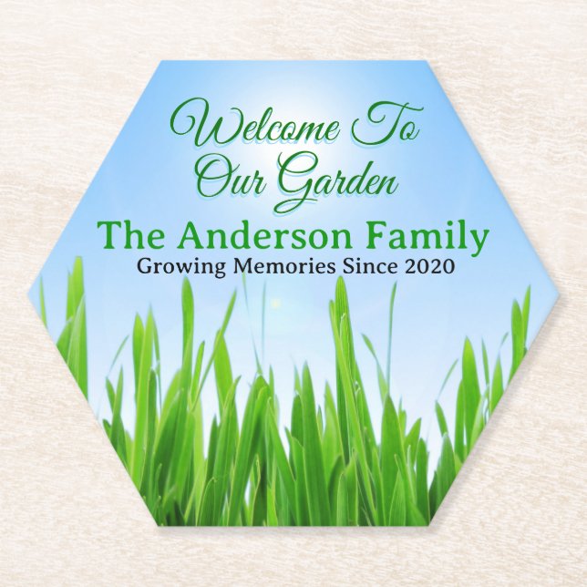 Green Grass Garden with Blue Sky Design Paper Coaster (Front)