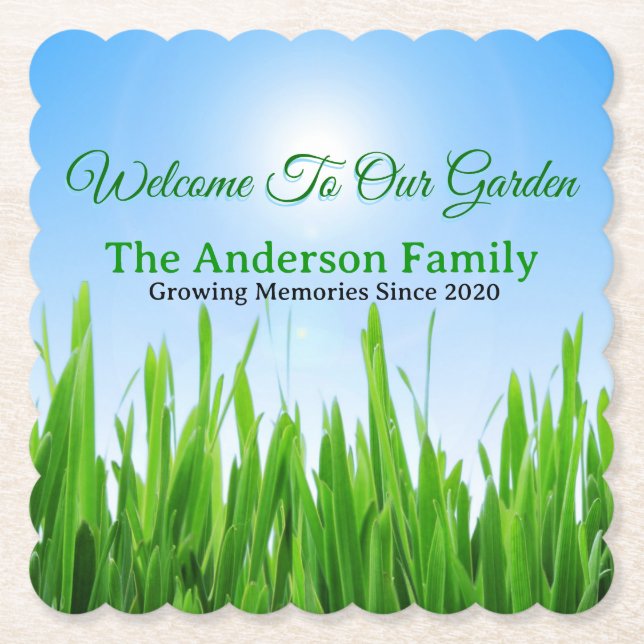 Green Grass Garden with Blue Sky Design Paper Coaster (Front)