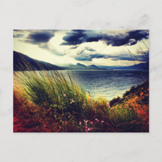 Green Grass Lake Dark Clouds Postcard