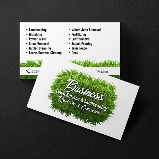 Green Grass Lawn Care Landscaping Service white Business Card (Creator Uploaded)
