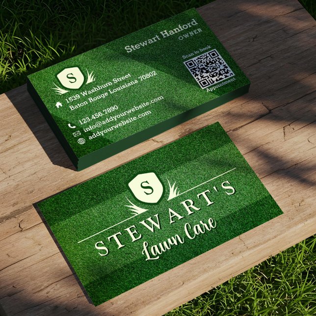 Green Grass Lawn & Landscaping Monogram Crest Business Card (Green Grass Lawn & Landscaping Monogram Crest Business Card)