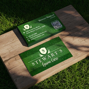Green Grass Lawn & Landscaping Monogram Crest Business Card